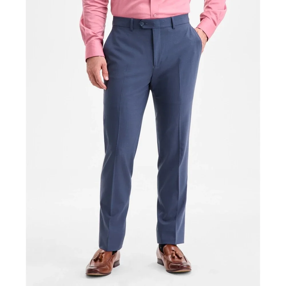 Bar III Wool Blend Slim Fit Solid Suit Separate Pants Mens 33x32 Blue Belt Loops